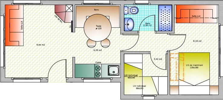 Bungalow PUIGMAL PLUS 2 plànol -CA - Cerdanya EcoResort Pirineus